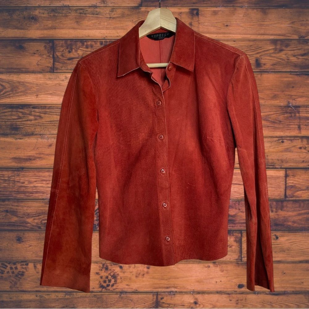Express World Brand Vintage 90's Rust Red Suede Leather Jacket‎ Size 3/4